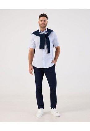 Camisa De Manga Corta Regular Fit   Para Hombre Azul Patprimo