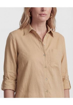 Camisa Con Manga Remangable   Para Mujer Café Patprimo