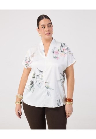 Blusa De Cuello Mao Con Escote En V  Curvy  Para Mujer Blanco Patprimo Patprimo