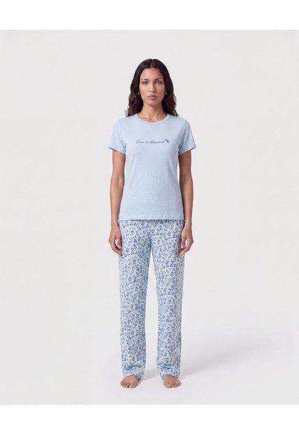 Pijama De Pantalón Largo Y Camiseta   Para Mujer Azul Patprimo