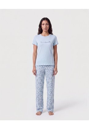 Pijama De Pantalón Largo Y Camiseta Para Mujer Azul Patprimo