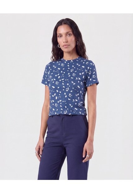 Camiseta Manga Corta Cuello Redondo   Para Mujer Azul Patprimo