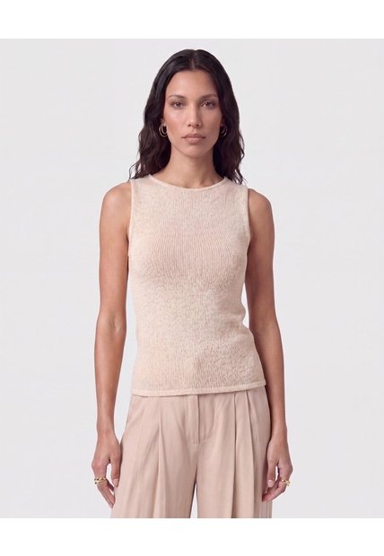 Camiseta Tejida Sin Mangas   Para Mujer Beige Patprimo