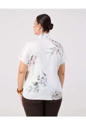 Blusa De Cuello Mao Con Escote En V Curvy Para Mujer Blanco Patprimo