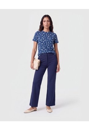 Camiseta Manga Corta Cuello Redondo   Para Mujer Azul Patprimo