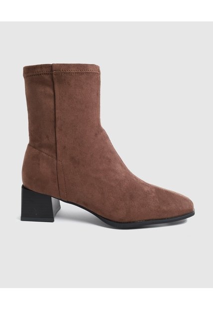 Botines Tipo Media Tacón Bloque   Para Mujer Café Patprimo