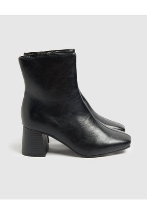 Botines Punta Cuadrada Tacón Bloque Para Mujer Negro Patprimo