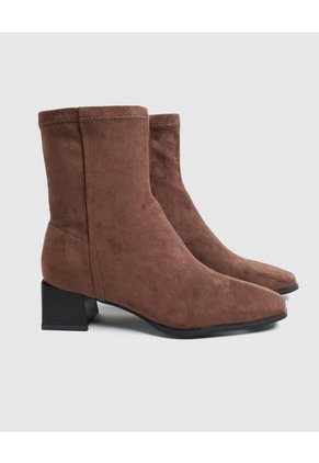 Botines Tipo Media Tacón Bloque   Para Mujer Café Patprimo
