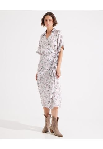 Vestido Estampado En Satín  Para Mujer Blanco Patprimo Patprimo