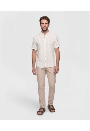 Camisa  Para Hombre Manga Corta Sin Bolsillo Cuello N Color Crema Marca Patprimo #44018339