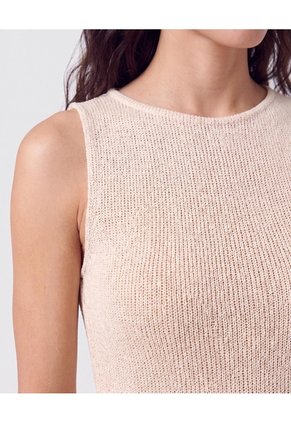 Camiseta Tejida Sin Mangas Para Mujer Beige Patprimo