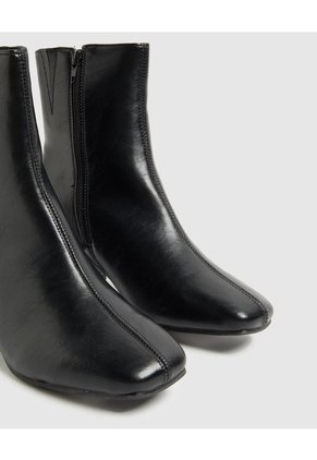 Botines Punta Cuadrada Tacón Bloque Para Mujer Negro Patprimo