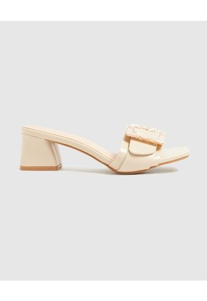 Sandalias Tacón Bloque Con Hebilla Para Mujer Crema Patprimo