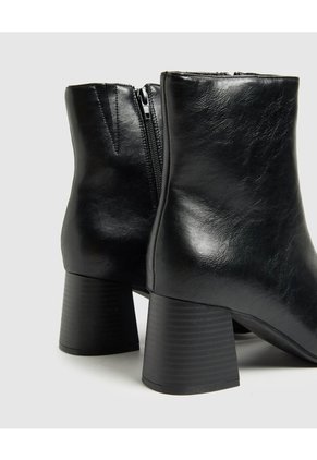 Botines Punta Cuadrada Tacón Bloque Para Mujer Negro Patprimo