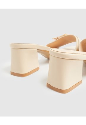Sandalias Tacón Bloque Con Hebilla Para Mujer Crema Patprimo