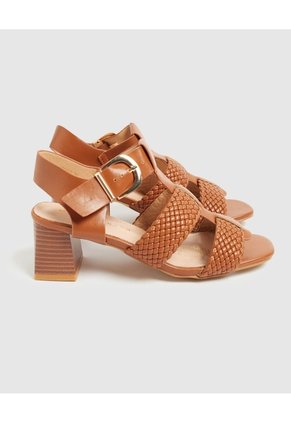 Sandalias Tiras Tejidas Tacón Bloque Para Mujer Café Patprimo