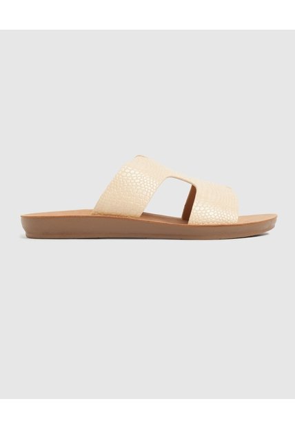 Sandalias Planas Grabado Culebra   Para Mujer Crema Patprimo