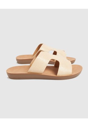 Sandalias Planas Grabado Culebra Para Mujer Crema Patprimo