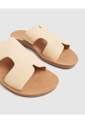 Sandalias Planas Grabado Culebra Para Mujer Crema Patprimo