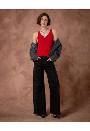 Camiseta  Para Mujer Manga Sisa Cuello Redondo Color Rojo Marca Patprimo #30093894