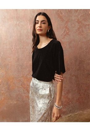 Camiseta  Para Mujer Manga Corta Cuello Redondo Color Negro Marca Patprimo #30093878