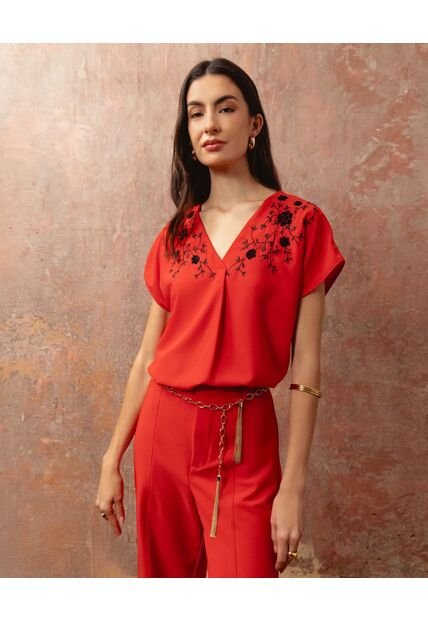 Blusa  Para Mujer Manga Corta Color Rojo Marca Patprimo #30123644