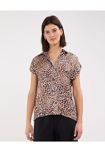 Camisa Para Mujer Manga Corta Color Café Claro Marca Patprimo #30010656