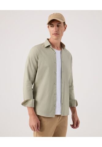 Camisa Para Hombre Manga Larga Sin Bolsillo Cuello Italiano Color Verde Marca Patprimo #44013147 Patprimo