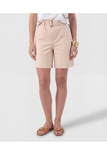 Bermuda Unicolor Con Cinturón   Para Mujer Beige Patprimo