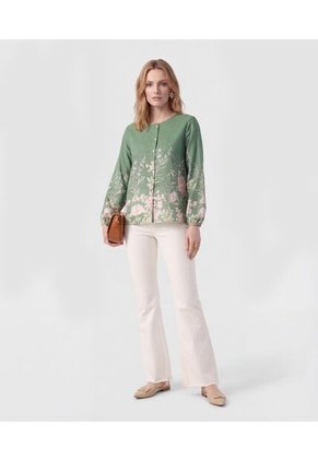 Blusa Botánica De Manga Larga   Para Mujer Verde Patprimo