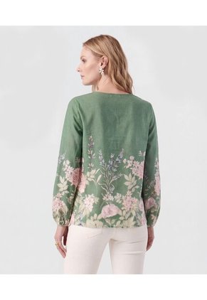 Blusa Botánica De Manga Larga   Para Mujer Verde Patprimo