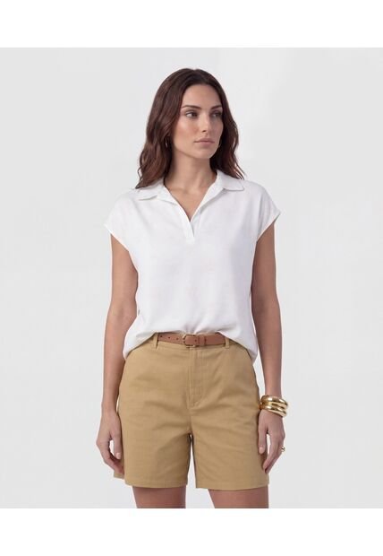 Blusa Tipo Polo Fluida   Para Mujer Blanco Patprimo