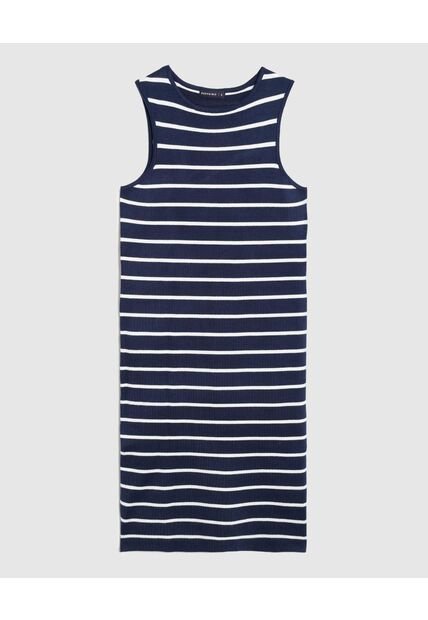 Vestido Ajustado A Rayas De Cuello Redondo   Para Mujer Azul Patprimo