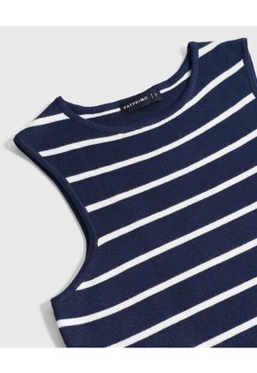 Vestido Ajustado A Rayas De Cuello Redondo   Para Mujer Azul Patprimo