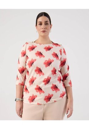 Blusa De Manga 3/4 Con Botones  Curvy  Para Mujer Rojo Patprimo