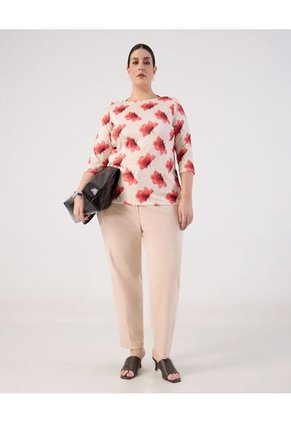 Blusa De Manga 3/4 Con Botones  Curvy  Para Mujer Rojo Patprimo