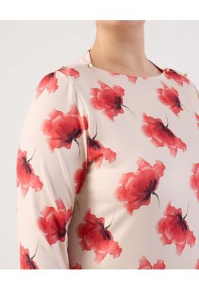 Blusa De Manga 3/4 Con Botones  Curvy  Para Mujer Rojo Patprimo