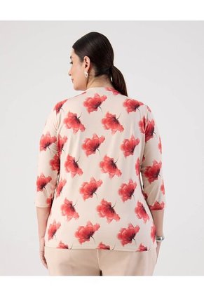Blusa De Manga 3/4 Con Botones  Curvy  Para Mujer Rojo Patprimo