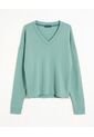 Suéter Liviano Con Cuello V   Para Mujer Verde Patprimo de Patprimo