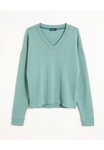 Suéter Liviano Con Cuello V   Para Mujer Verde Patprimo