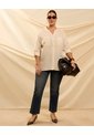 Blusa Unicolor Con Bolsillos  Curvy  Para Mujer Beige Patprimo de Patprimo