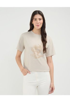 Camiseta Para Mujer Manga Corta Color Beige Marca Patprimo #30093662