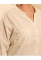 Blusa Unicolor Con Bolsillos  Curvy  Para Mujer Beige Patprimo de Patprimo
