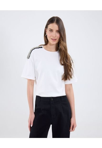 Camiseta Para Mujer Manga Corta Cuello Redondo Color Blanco Marca Patprimo #30093791