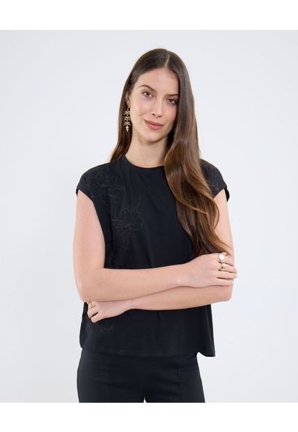Camiseta Para Mujer Manga Sisa Cuello Redondo Color Negro Marca Patprimo #30093796