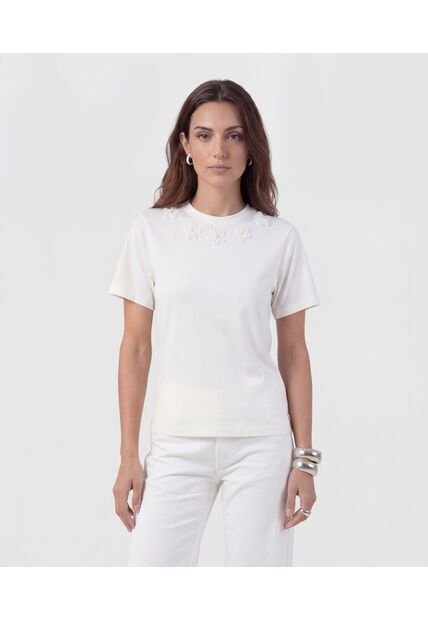 Camiseta Cuello Redondo Con Apliques   Para Mujer Blanco Patprimo
