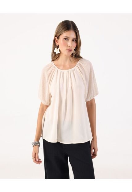 Blusa De Silueta Fluida Con Escote Fruncido  Para Mujer Beige Patprimo