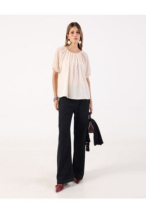 Blusa De Silueta Fluida Con Escote Fruncido  Para Mujer Beige Patprimo