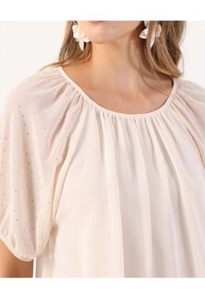 Blusa De Silueta Fluida Con Escote Fruncido  Para Mujer Beige Patprimo