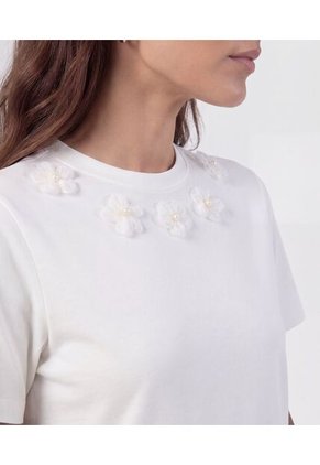 Camiseta Cuello Redondo Con Apliques   Para Mujer Blanco Patprimo